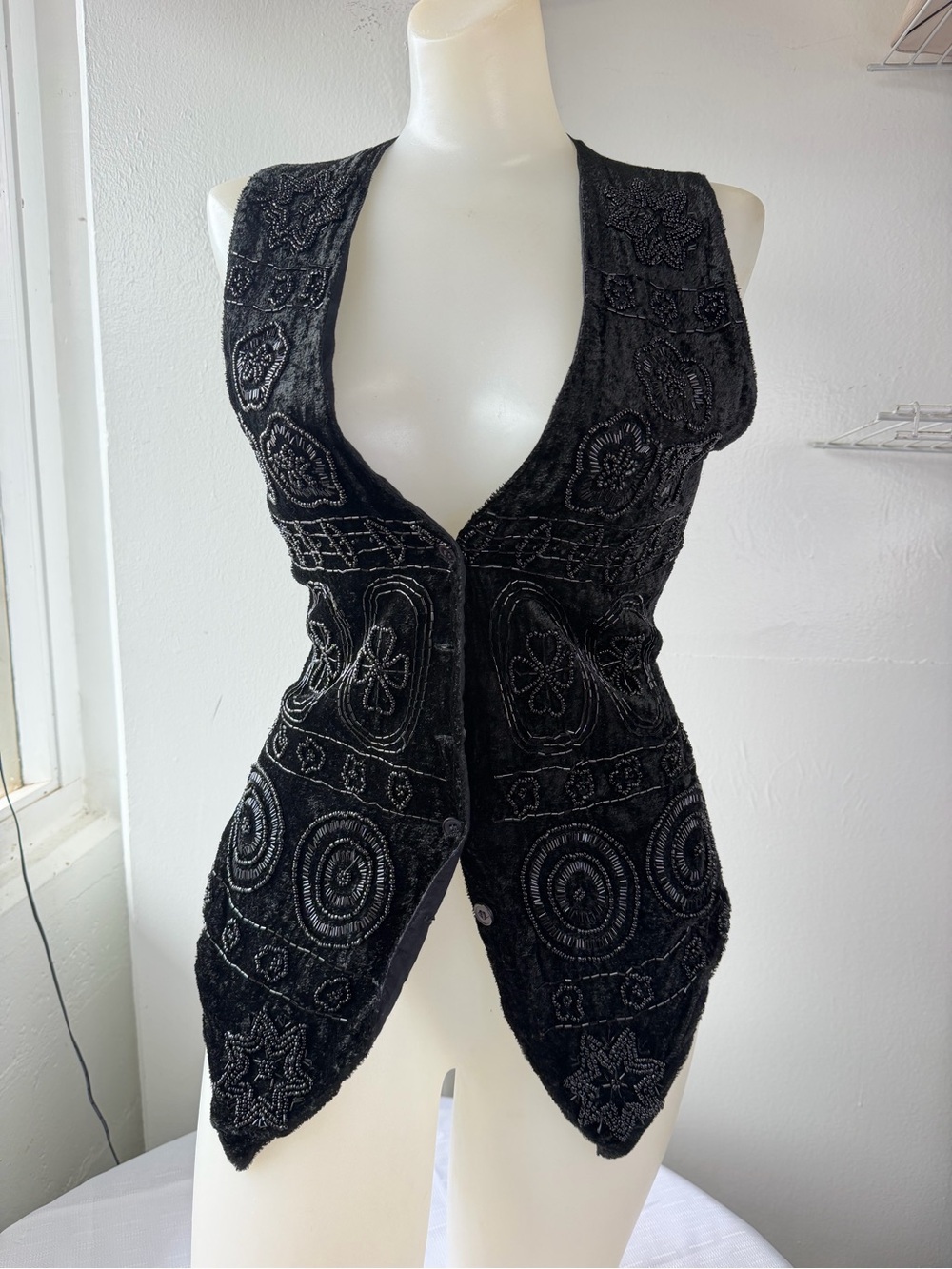 Vintage Contempo Casuals Black Beaded Velvet Vest Small 90s